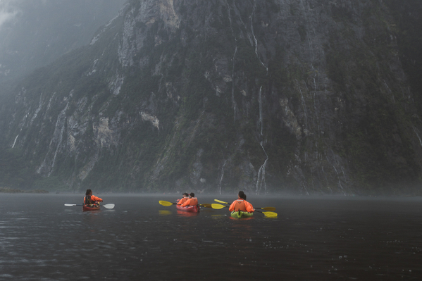 guided group kayaking milford sound new zealand